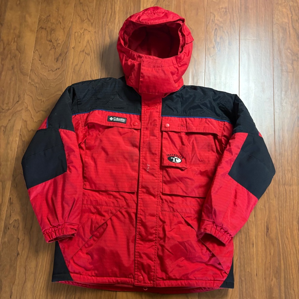 Columbia Tectonite Ski Jacket Youth Large 14/16 Red Black Hooded Winter Coat